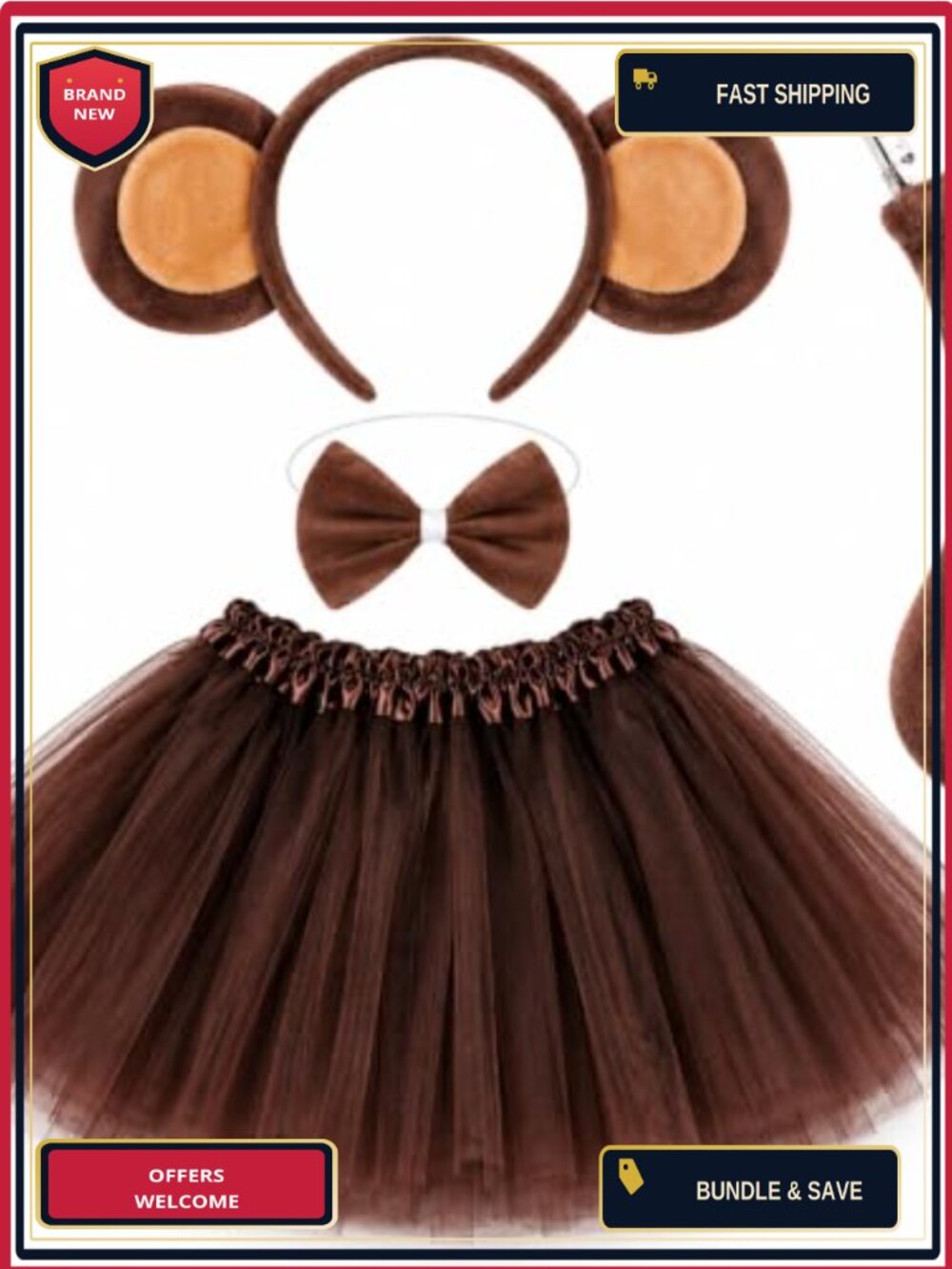 Monkey Costume Accessory Set Tutu Skirt Ears Headband Tail Cosplay Party